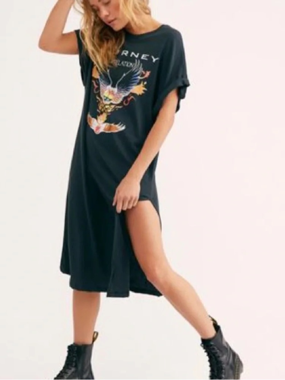Free People Black Journey 'Revelation' Graphic Tee Maxi Dress Grunge